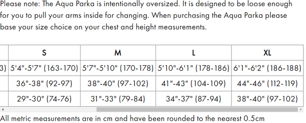 Aqua Parka Size Guide