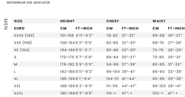 Magic Marine Size Chart