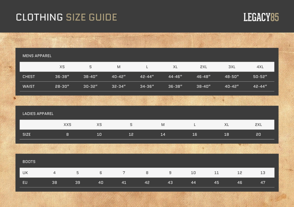 Sizing Chart – LEGACY85