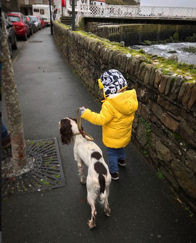 Child wearing The Arctic Cub - Banana Pop walking outside as shown on Little Hotdog Watson blog