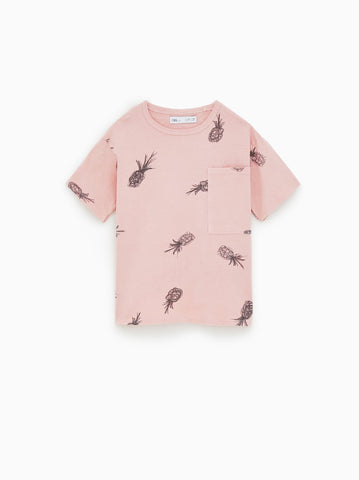 zara pale pink children's t shirt with pineapple print all over as featured on little hotdog watson blog