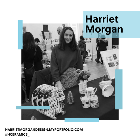 Image of Harriet Morgan in her print studio and contact details