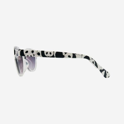 Product shot of sunglasses arm printed with monochrome panda pattern as featured on little hotdog watson blog