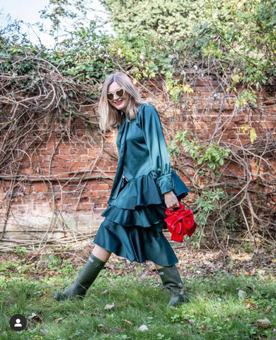 Emma Paton blogger for Finlay Fox wearing green dress