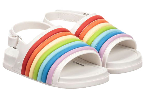Mini Melissa White and Rainbow Childrens Beach Sandals by Childrensalon