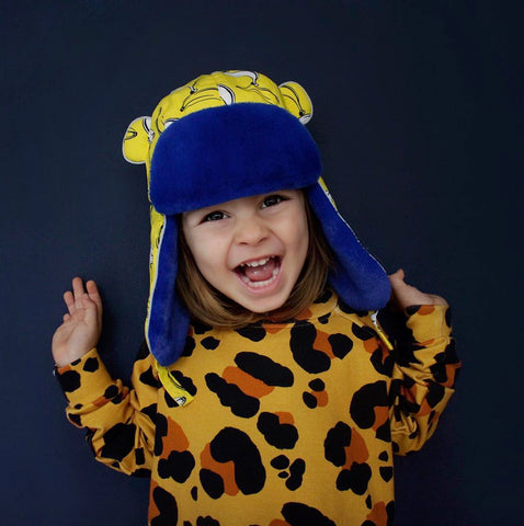 Kid Wearing Banana Split Winter Print Hat