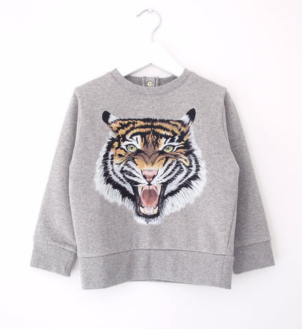 Kids Grey Sweatshirt with Tiger Face Printed on the front