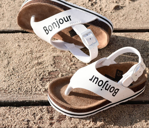 Boxbo white 'Bonjour' printed kids sandals