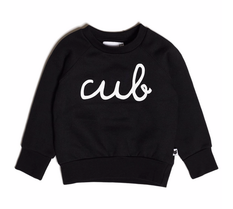 Black kids sweatshirt with cub written on the front in white text