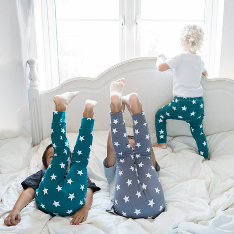 Children wearing Mint Rainbow Star Handmade Leggings