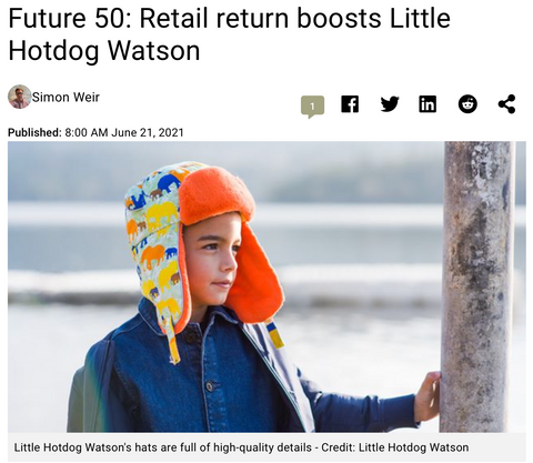 Child wearing Little Hotdog Watson winter hat