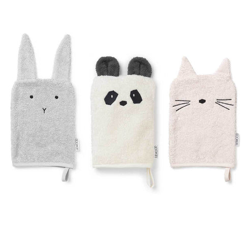 Kids Rabbit, Panda and Cat washcloth from Liewood