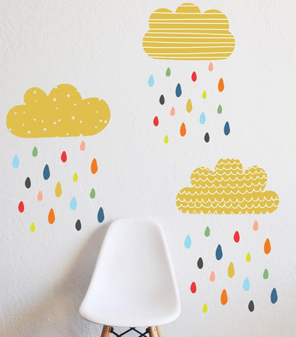 Cloud sticker raining multi colour drops as featured on Little Hotdog Watson blog