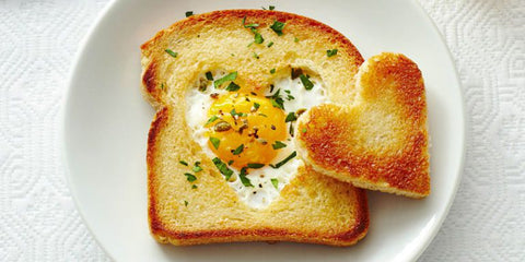 Heart Shaped Toast with Fried Eggs for Valentine's