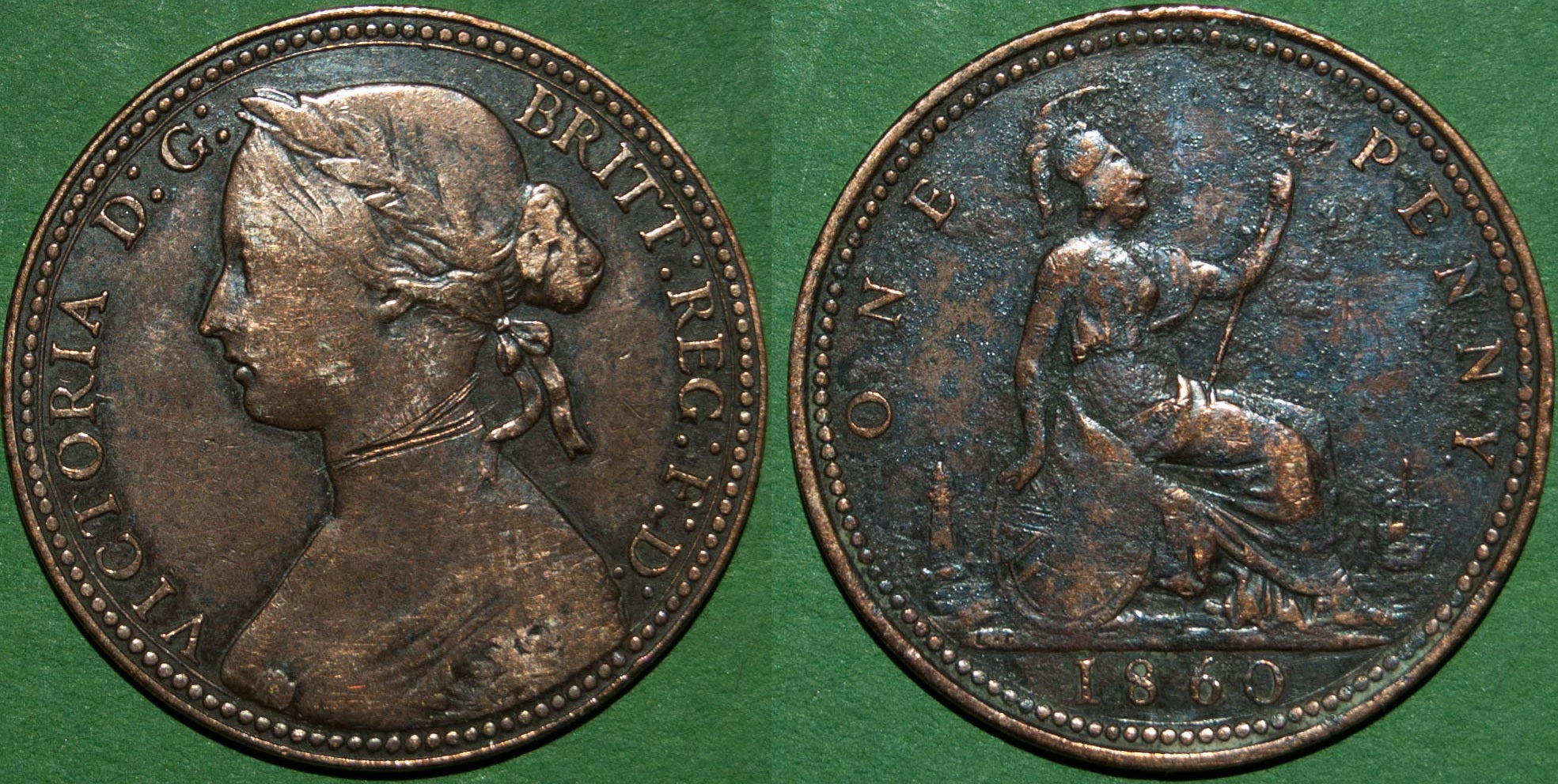 1860 Beaded Border Penny Rp Coins