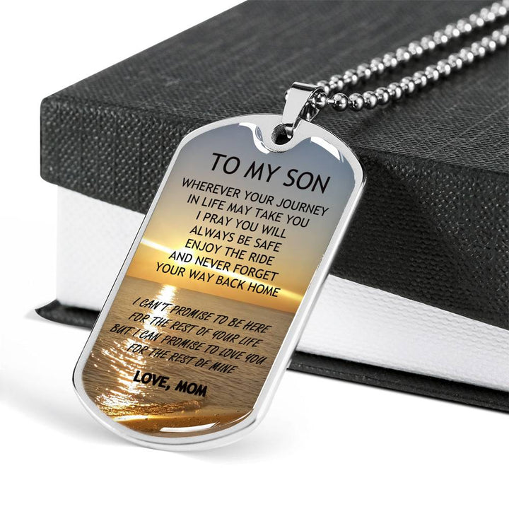 mom to son stainless steel dog tag