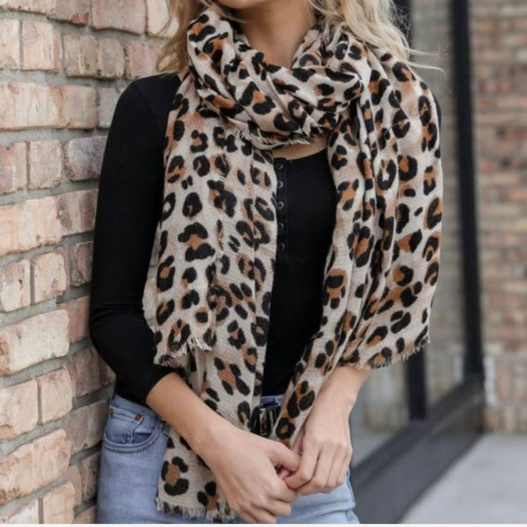 animal leopard print winter warm blanket scarf shawl dark color