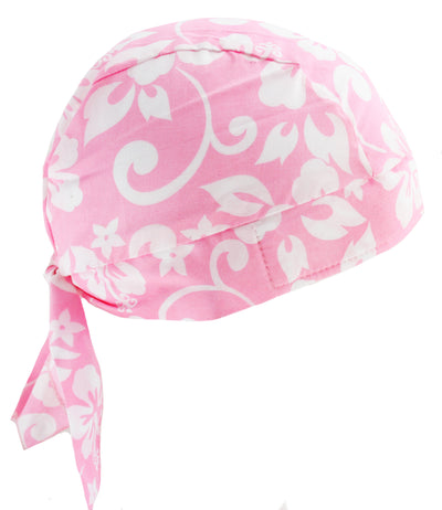 Hawaiian Tropical Pink & White Flower Skull Cap Hat
