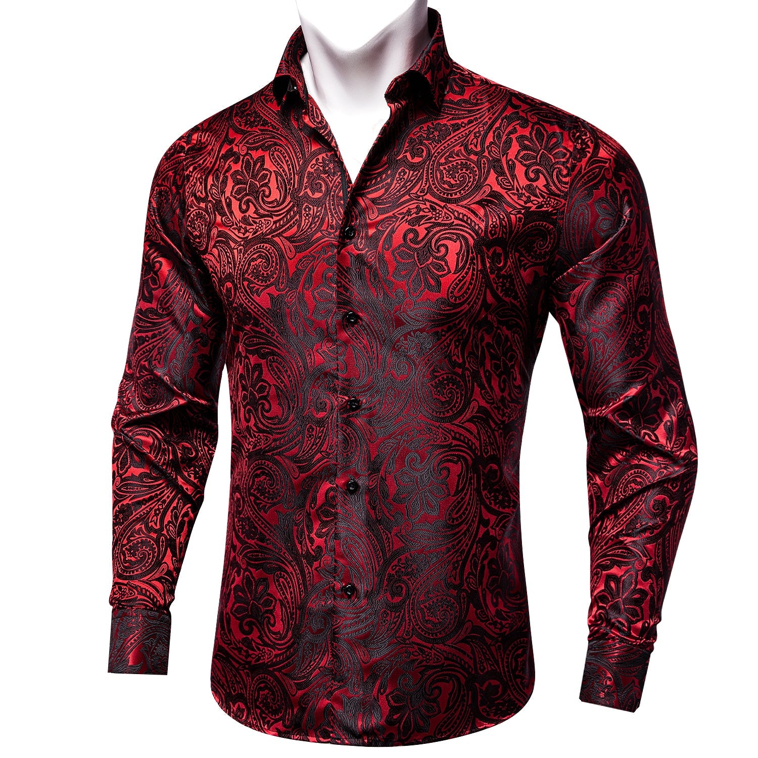 Dark Red Paisley Dress Shirt Sophisticated Gentlemen