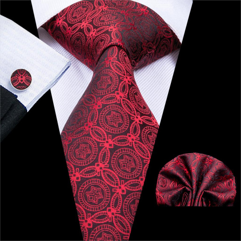 Mandala Tie, Pocket Square and Cufflinks In Red | Beautiful ties at ...