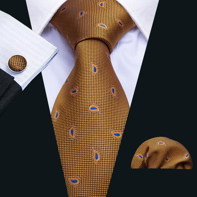 Tiny Paisley Tie, Pocket Square and Cufflinks in Gold | Beautiful ties ...