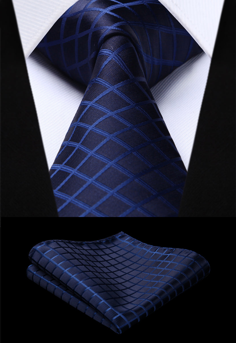 Navy Blue Squares Tie and Pocket Square – Sophisticated Gentlemen