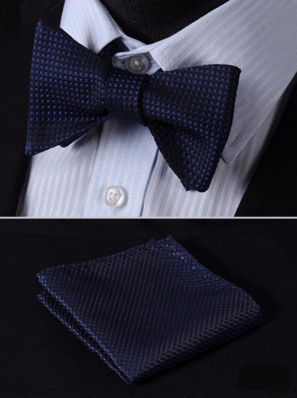 Blue Diamonds Bow Tie with Pocket Square - Sophgent