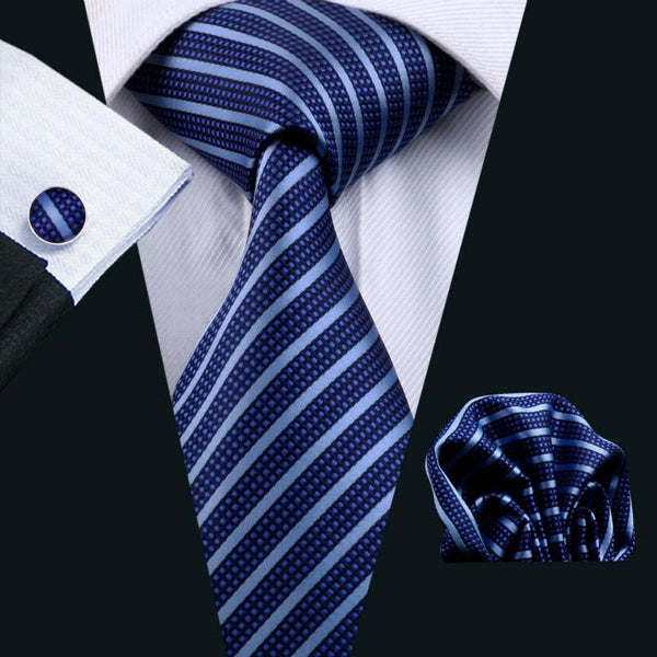 Blue Nirvana Striped Tie, Pocket Square and Cufflinks | Beautiful ties ...