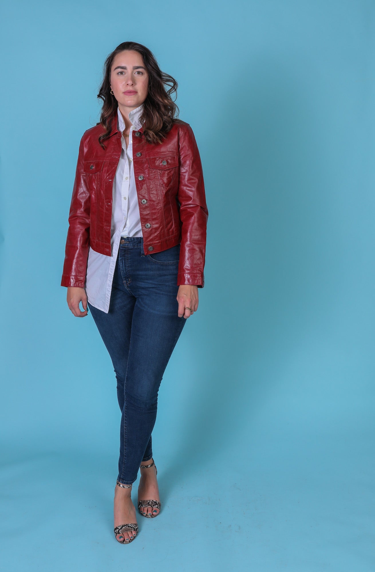 gap red leather jacket