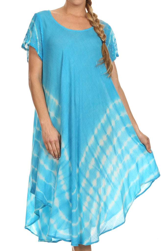 Sakkas Lively Tie Dye Cap Sleeve Caftan Dress / Cover Up | Sakkas Store