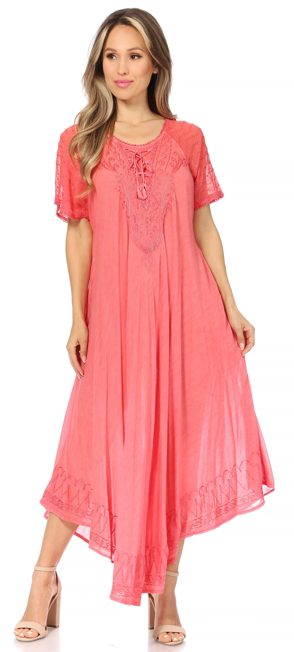 Sakkas Egan Women's Long Embroidered Caftan Dress / Cover Up With Embr