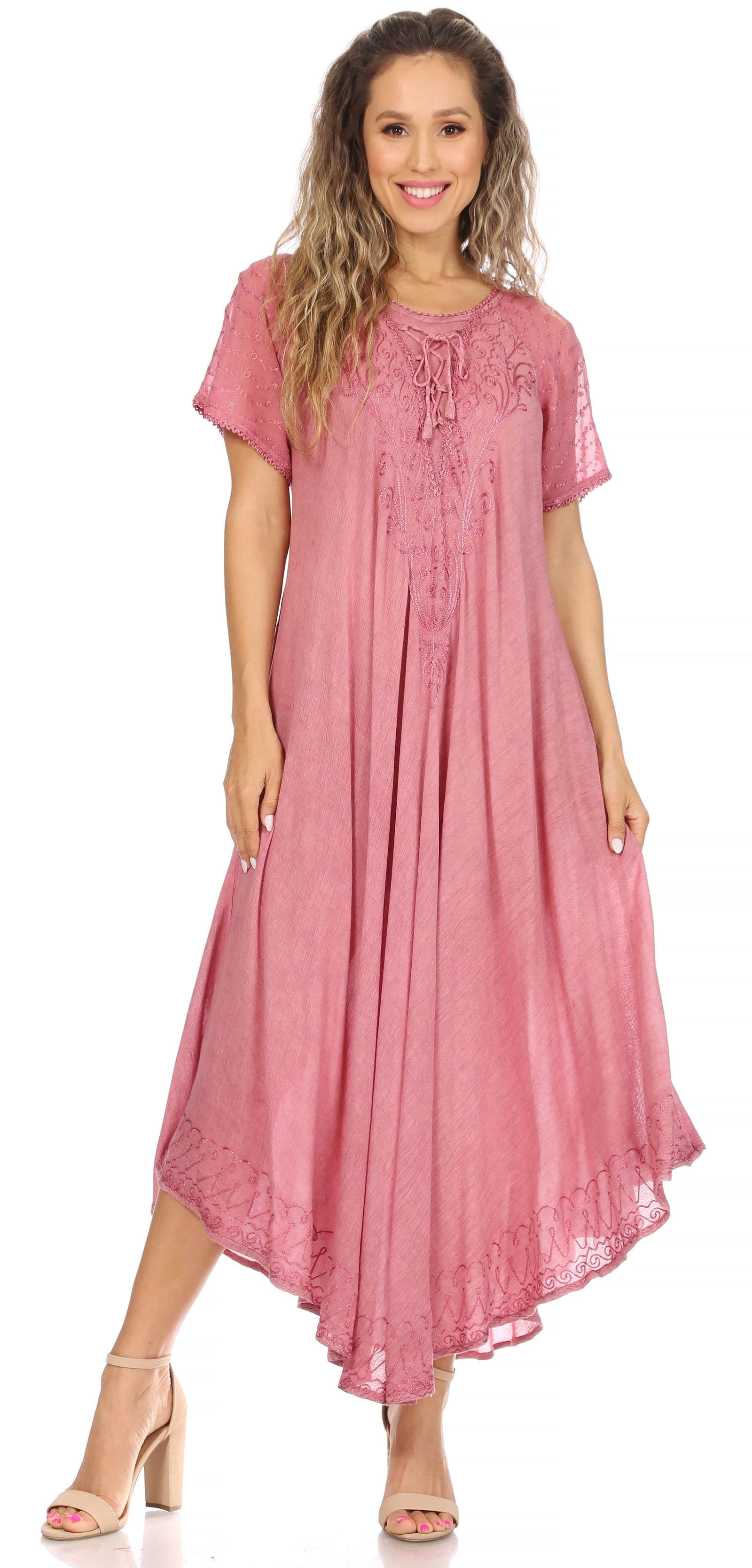 Sakkas Egan Long Embroidered Caftan Dress / Cover Up With Embroidered ...
