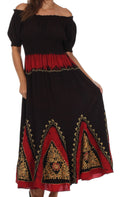 Sakkas Jacquelyn Batik Embroidered Peasant Dress#color_Black / Red