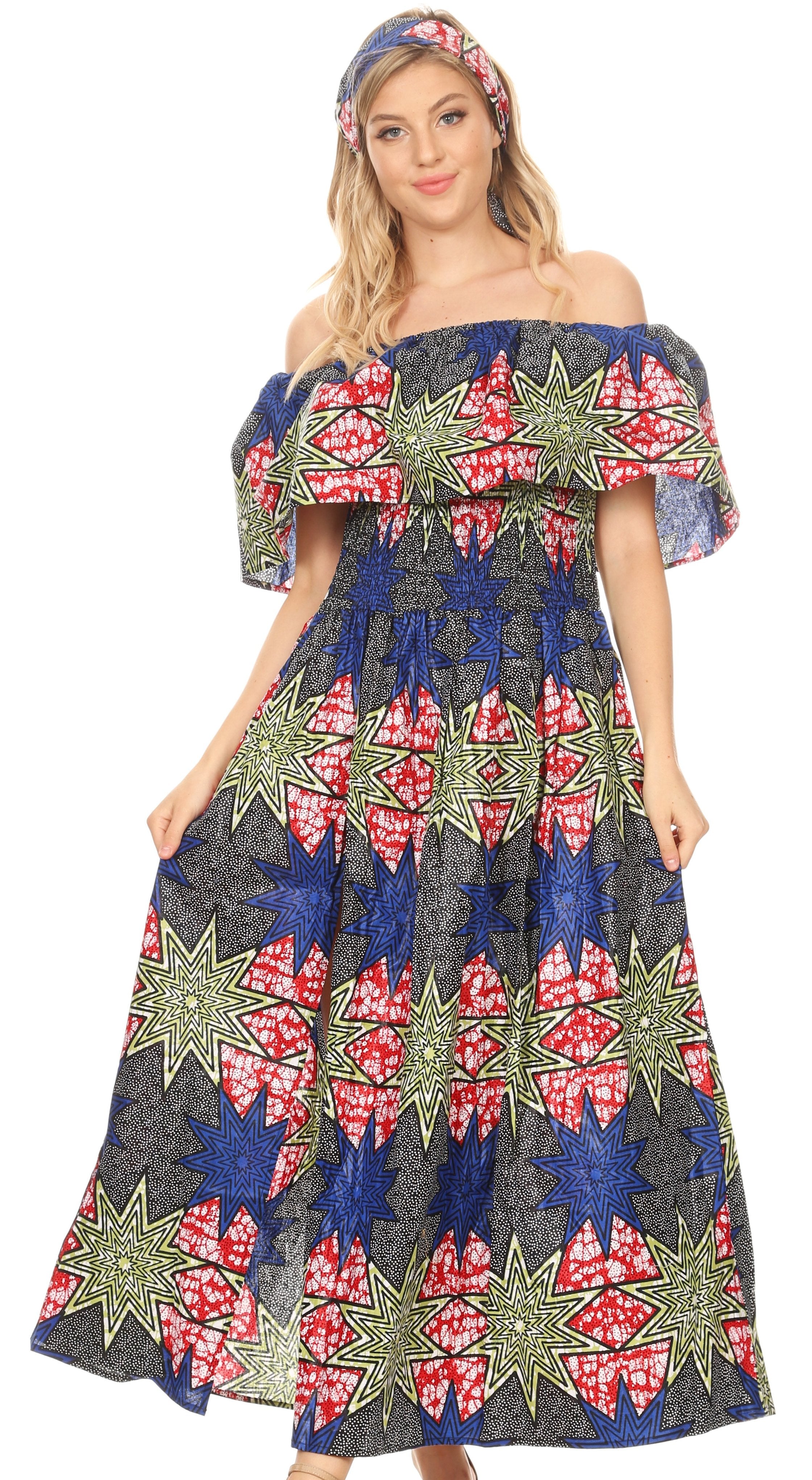 Ruffle Off-shoulder Long Dress Wax African Ankara Dutch Print