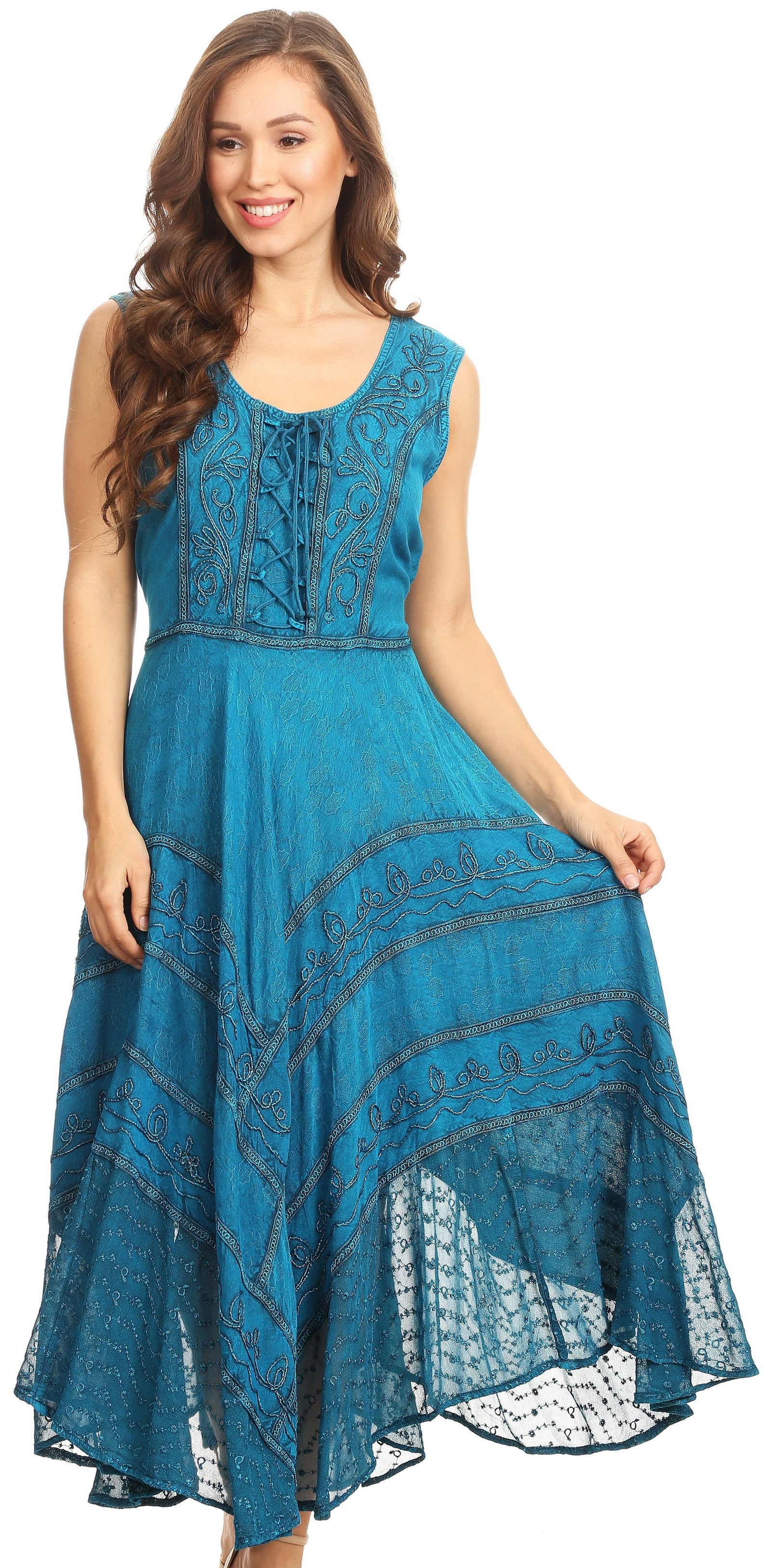 Sakkas Kevina Stonewashed Rayon Embroidered Dress – Sakkas Store