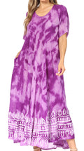 Sakkas Marcela Women's Casual Summer Maxi Short Sleeve Boho Dress Kaftan Sundress#color_522102-Purple