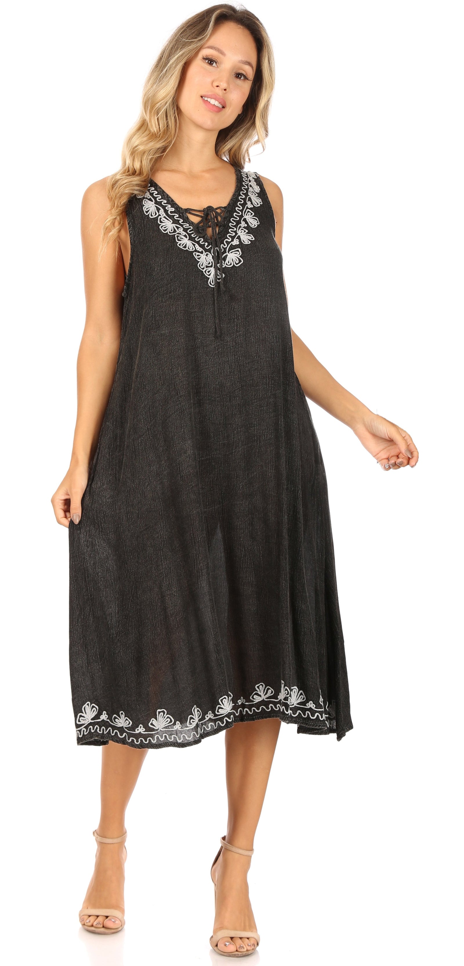 Sakkas Ilaria Women's Midi Sleeveless Casual Loose Flare Print Dress C ...