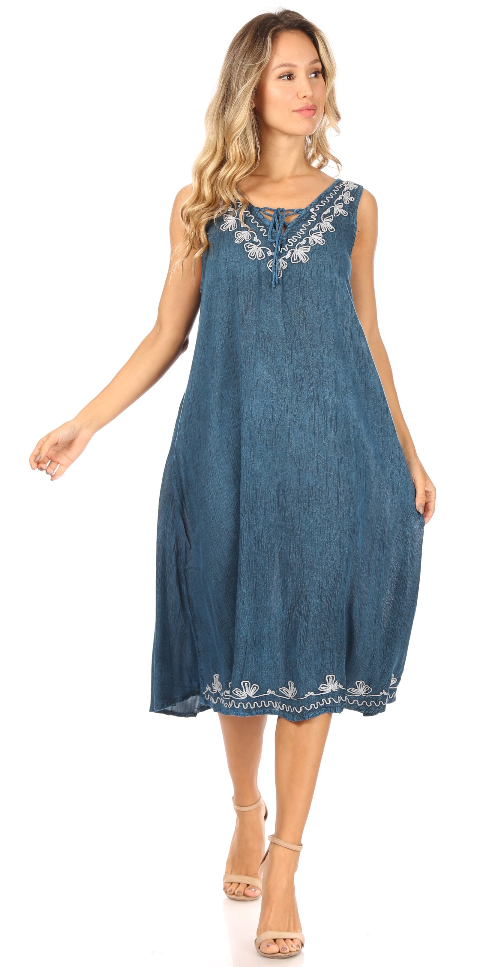 Sakkas Ilaria Women's Midi Sleeveless Casual Loose Flare Print Dress C ...