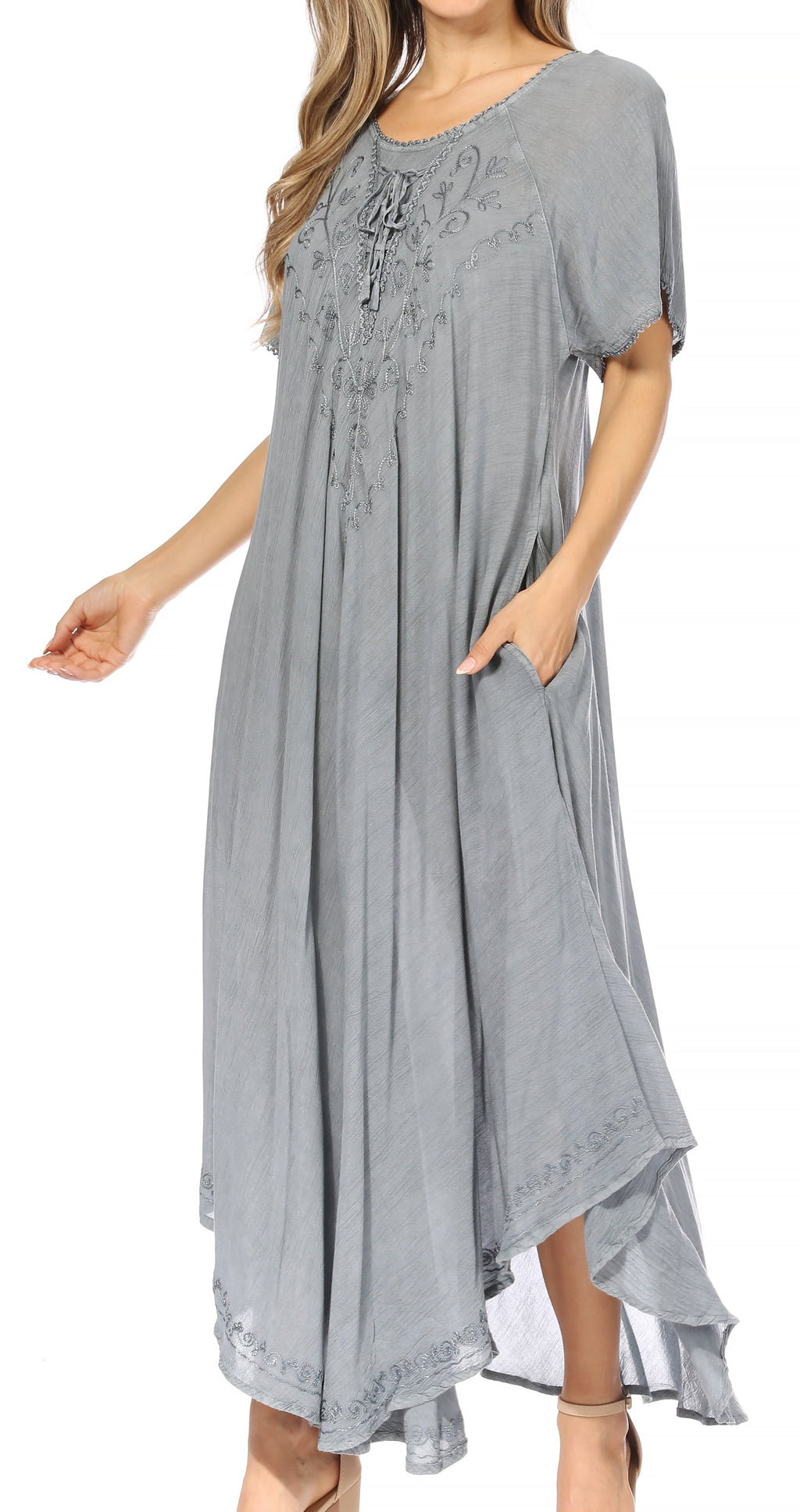 Sakkas Lilia Embroidered Lace Up Bodice Relaxed Fit Maxi Sun Dress