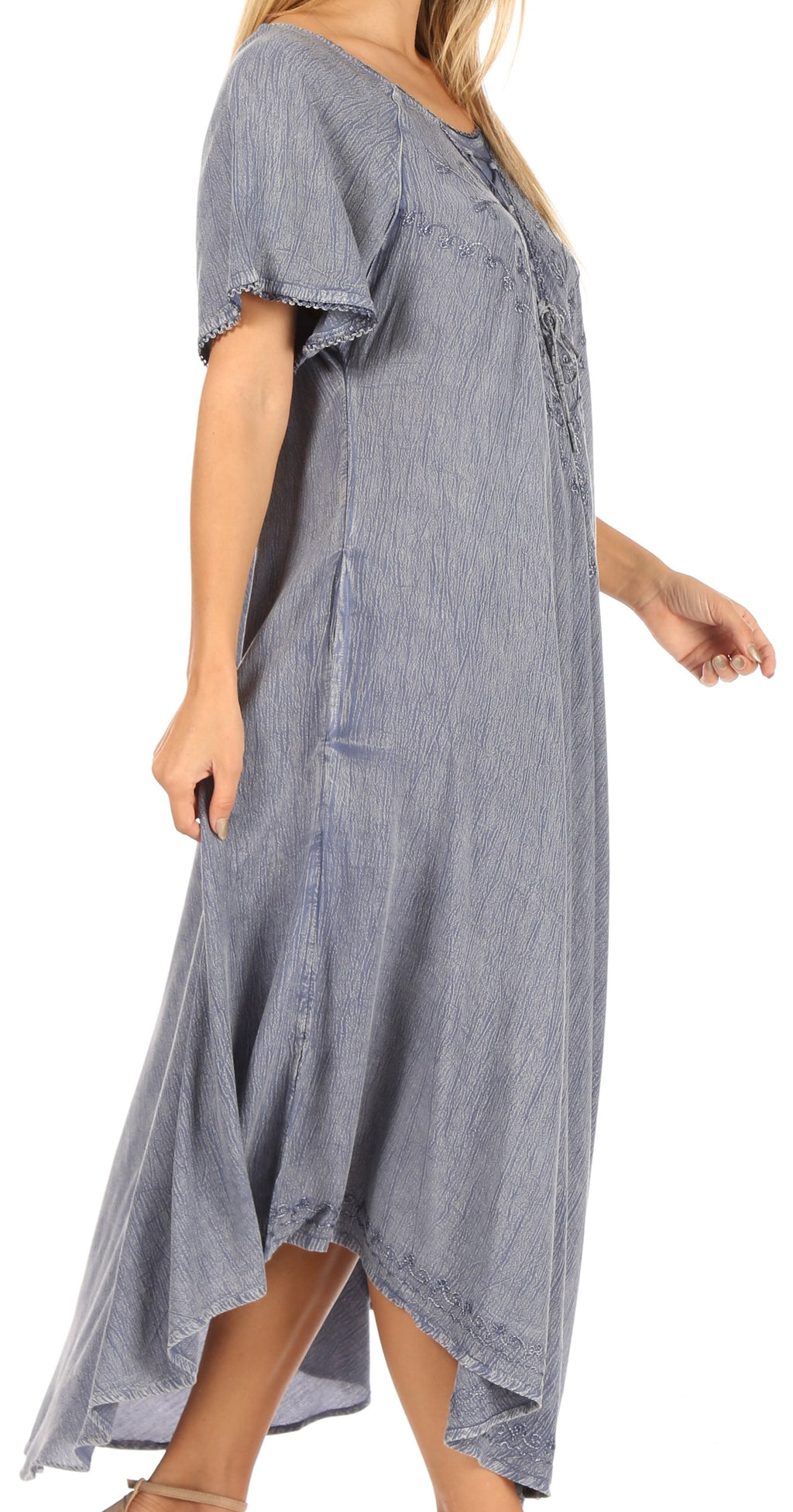 Sakkas Lilia Embroidered Lace Up Bodice Relaxed Fit Maxi Sun Dress