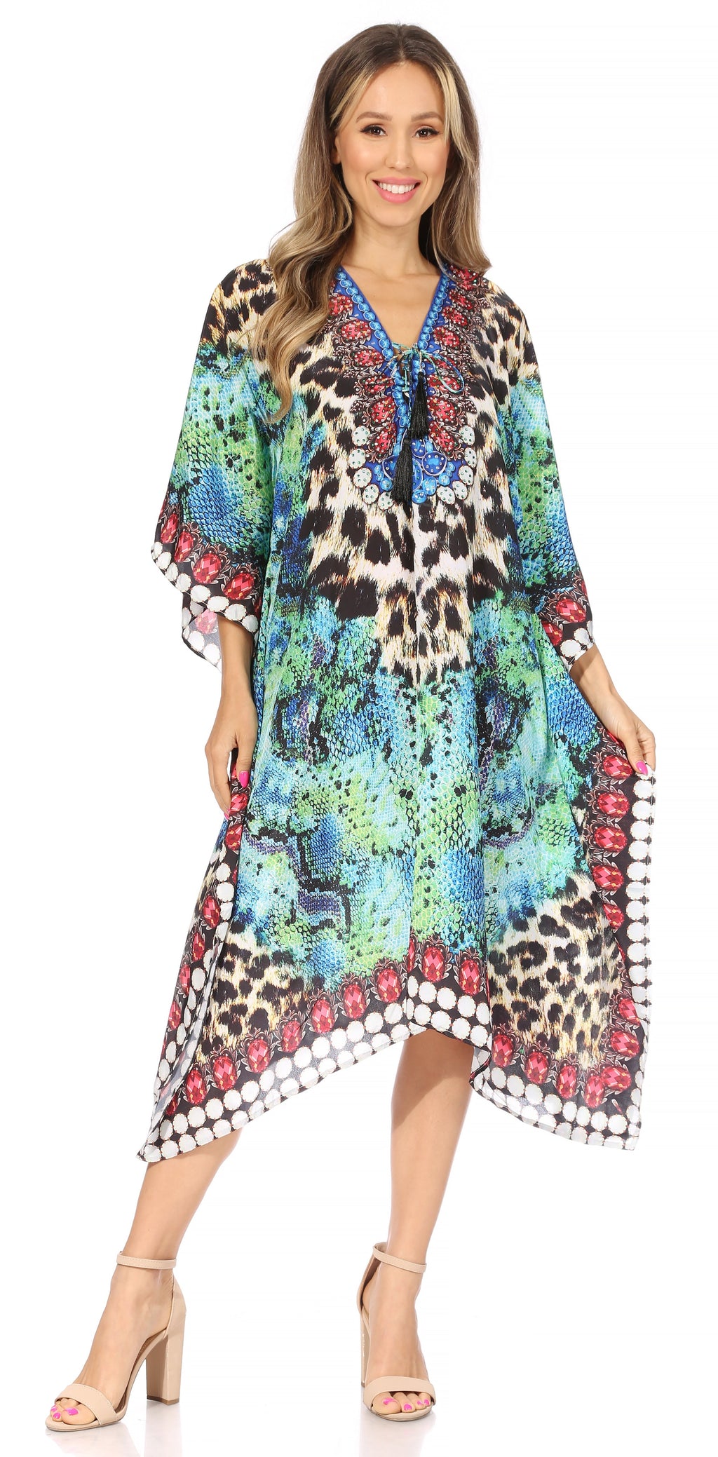 Sakkas Kristy Long Tall Lightweight Caftan Dress / Cover Up With V-Nec