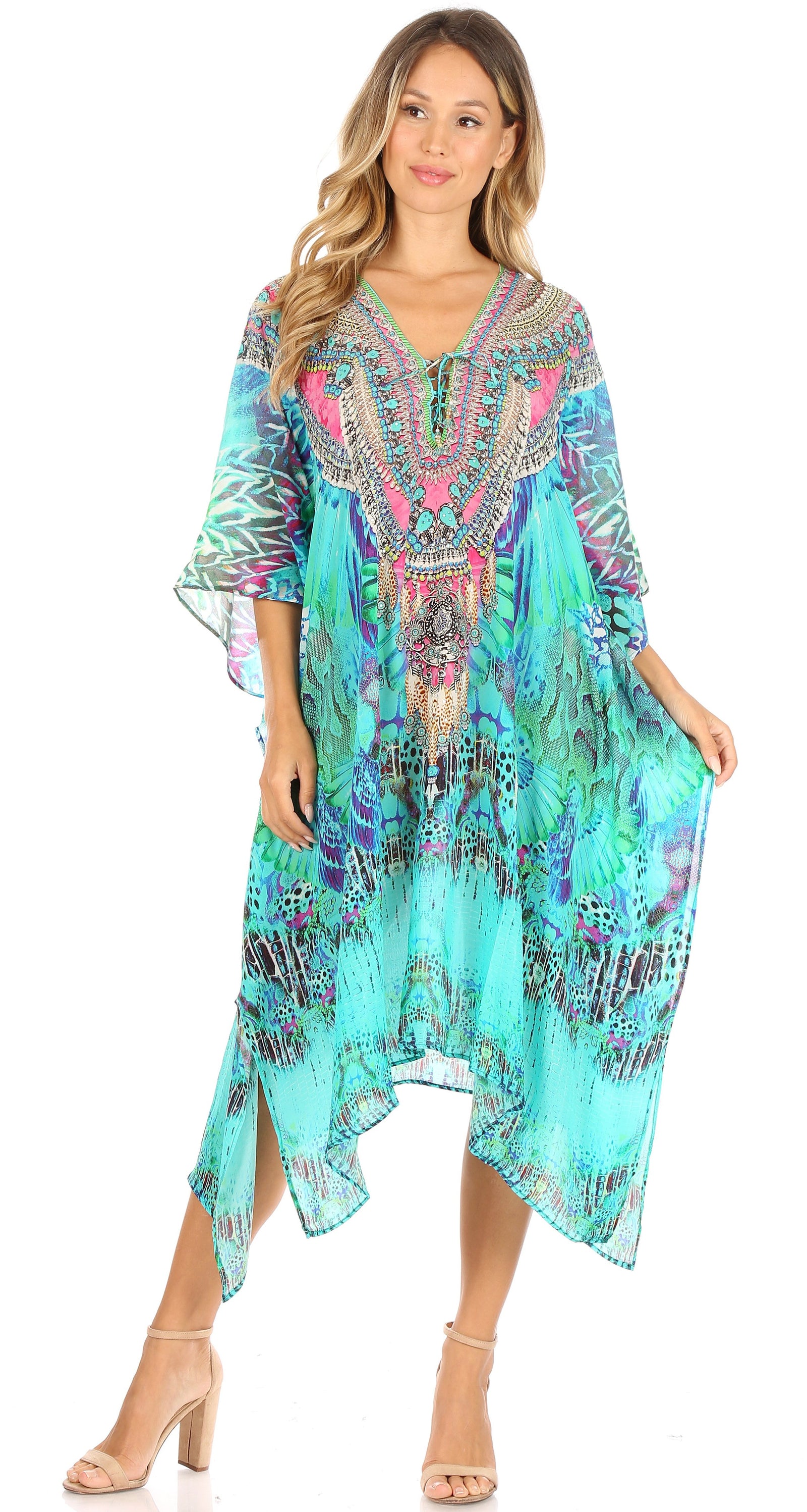 Sakkas Kristy Long Tall Lightweight Caftan Dress / Cover Up With V-Nec ...