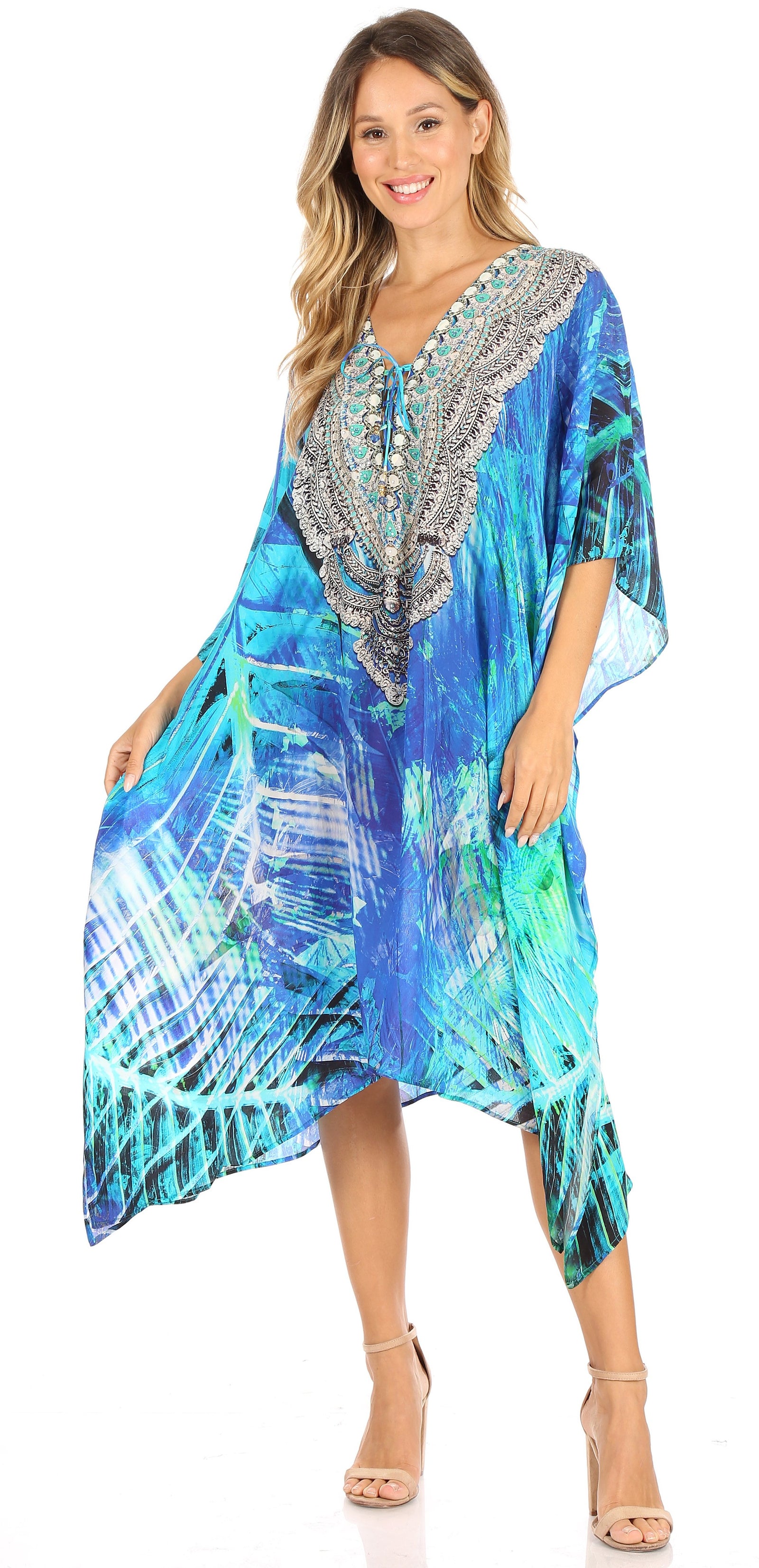 Sakkas Kristy Long Tall Lightweight Caftan Dress / Cover Up With V-Nec ...