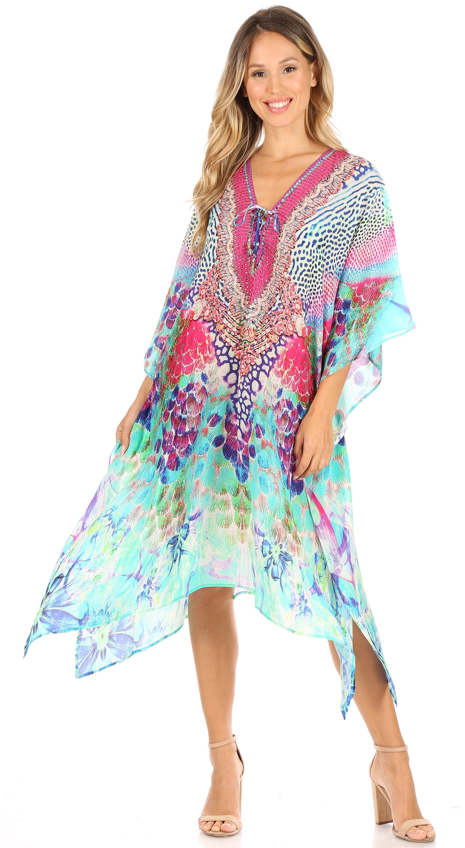 Sakkas Kristy Long Tall Lightweight Caftan Dress / Cover Up With V-Nec ...