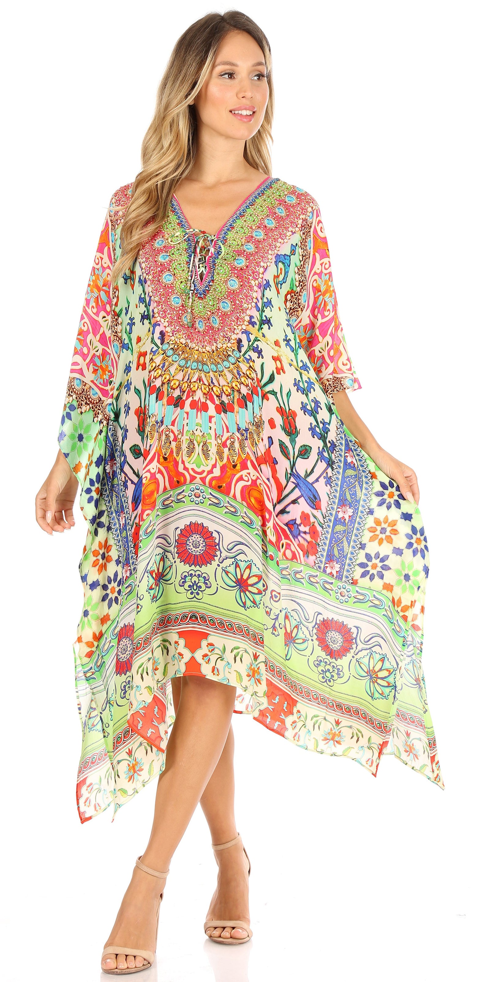 Sakkas Kristy Long Tall Lightweight Caftan Dress / Cover Up With V-Nec ...