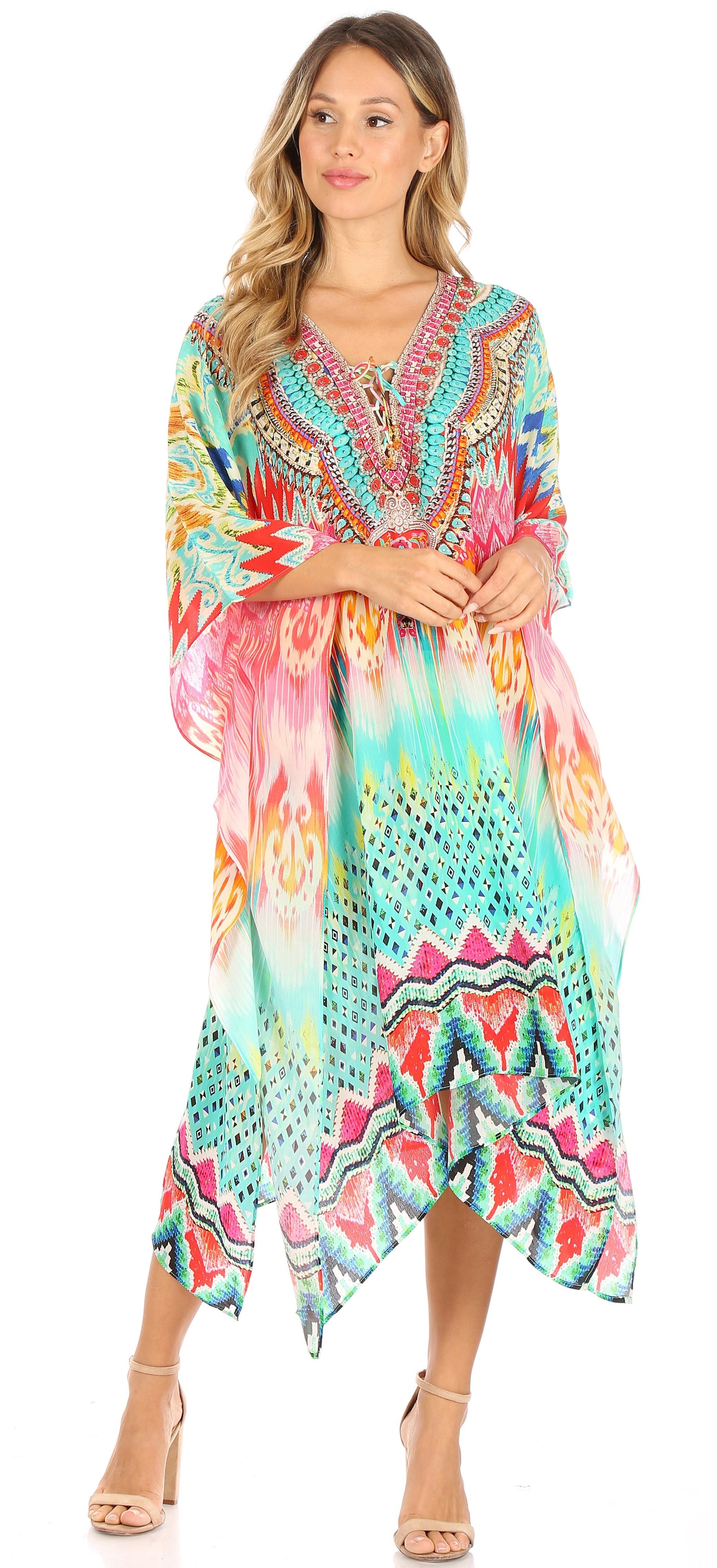 Sakkas Kristy Long Tall Lightweight Caftan Dress / Cover Up With V-Nec ...