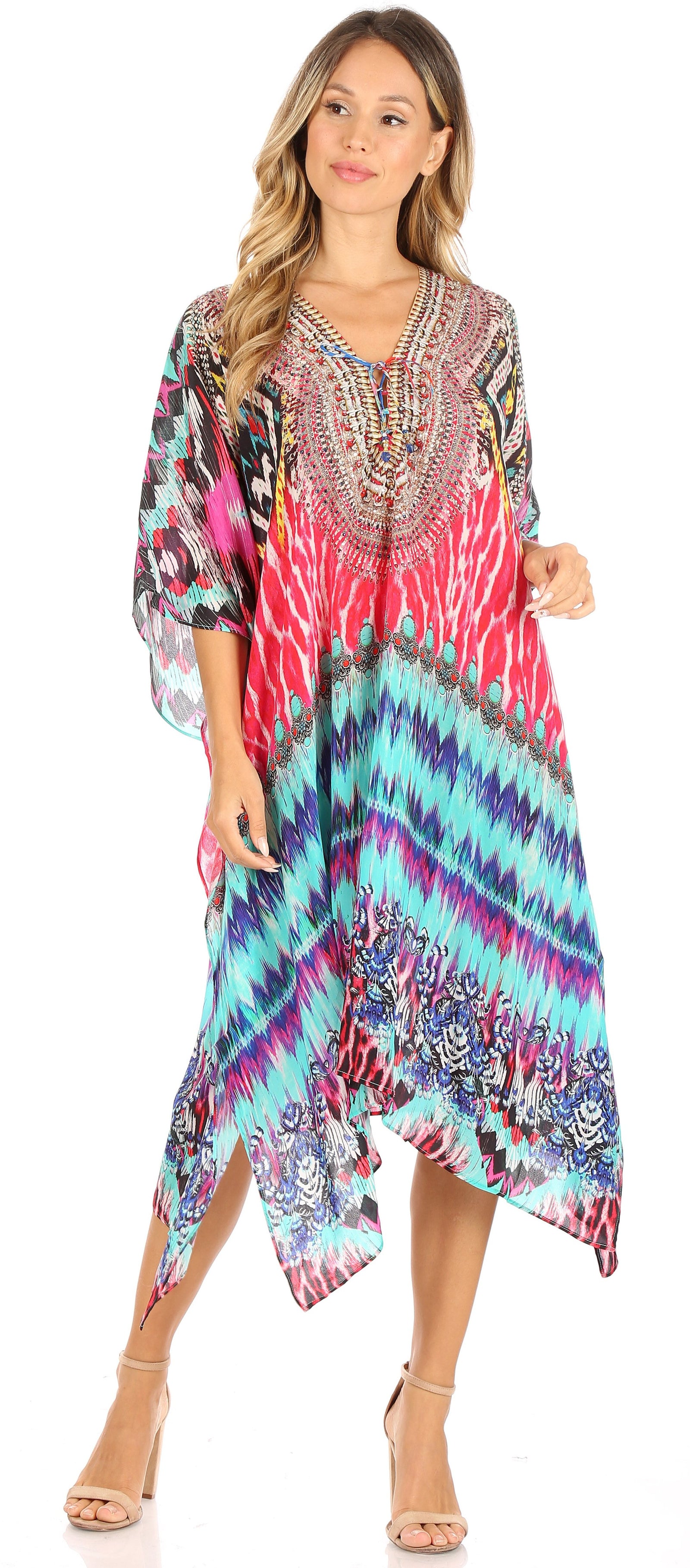 Sakkas Kristy Long Tall Lightweight Caftan Dress / Cover Up With V-Nec ...