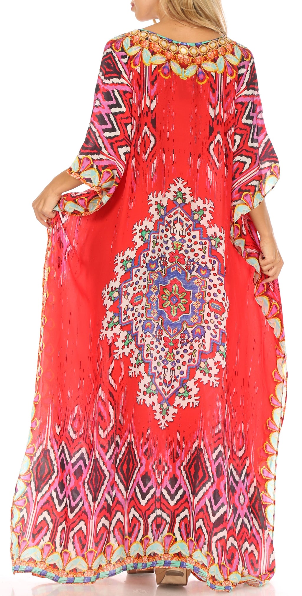 Sakkas Anahi Flowy Design V Neck Long Caftan Dress / Cover Up With Rhi