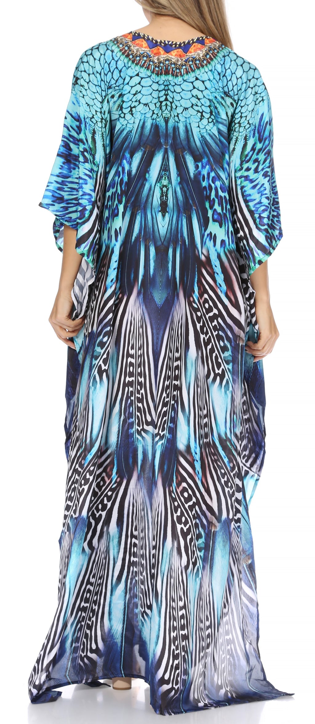 Sakkas Georgettina Flowy Rhinestone V Neck Long Caftan Dress / Cover Up