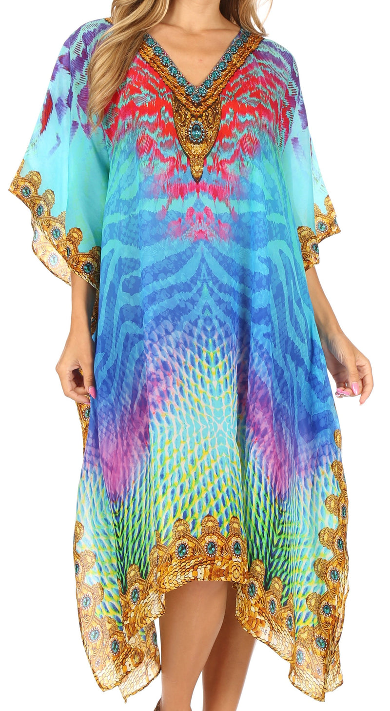 Sakkas MiuMiu Ligthweight Summer Printed Short Caftan Dress / Cover Up